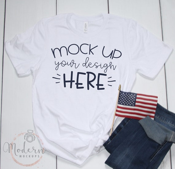 Mock Up Bella Canvas 3001 White Unisex Mockup White Wood Etsy