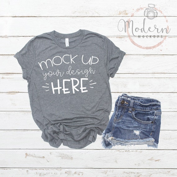Mock Up Bella Canvas 3001 Deep Heather Unisex Mockup White Etsy