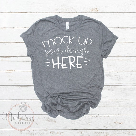 Mock Up Bella Canvas 3001 Deep Heather Unisex Mockup White Etsy