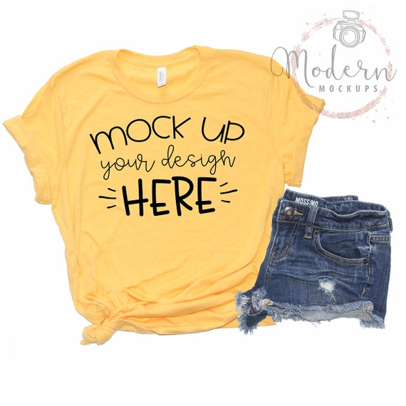 Mock Up Bella Canvas 3001 Heather Yellow Gold Unisex Mockup Etsy