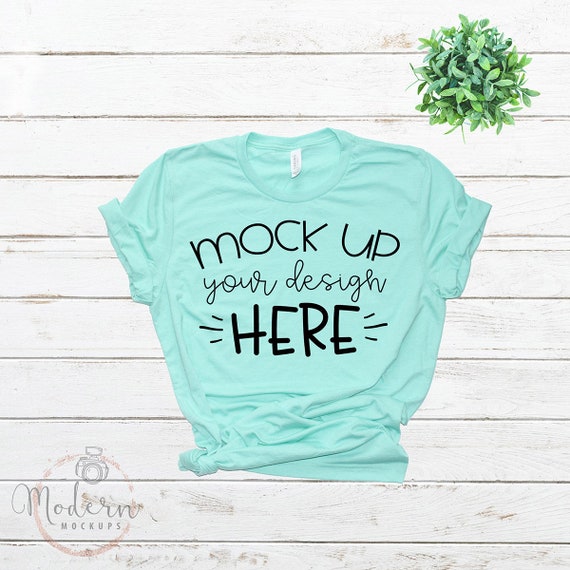 Mock Up Bella Canvas 3001 Heather Mint Unisex Mockup White Etsy