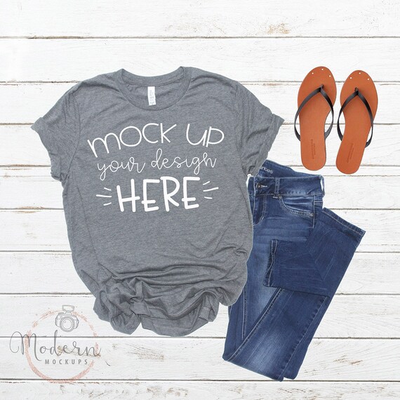 Mock Up Bella Canvas 3001 Deep Heather Unisex Mockup White Etsy