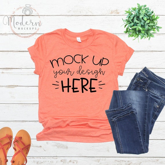 Mock Up Bella Canvas 3001 Heather Orange Unisex Mockup White Etsy