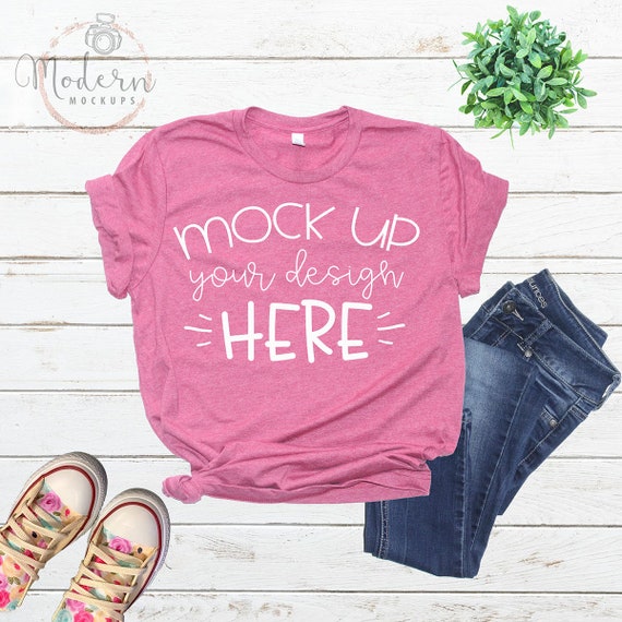 Mock Up Bella Canvas 3001 Heather Raspberry Unisex Mockup Etsy