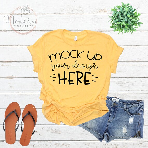 Mock Up Bella Canvas 3001 Heather Yellow Gold Unisex Mockup Etsy