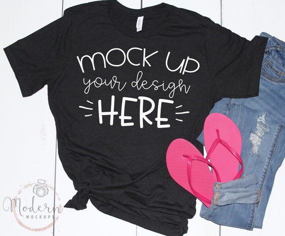 Mock Up Bella Canvas 3001 Black Heather Unisex Mockup White Etsy