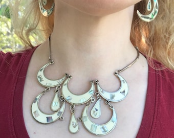 Zestaw Vintage Alpaca Silver, Abalone i Enamel Mystical Moon