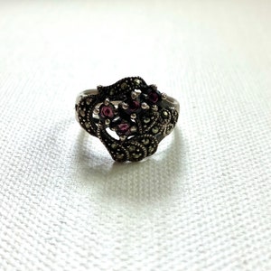 Vintage Amethyst Silver and Marcasite Ring