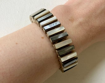 Bracciale elasticizzato vintage in abalone e madreperla