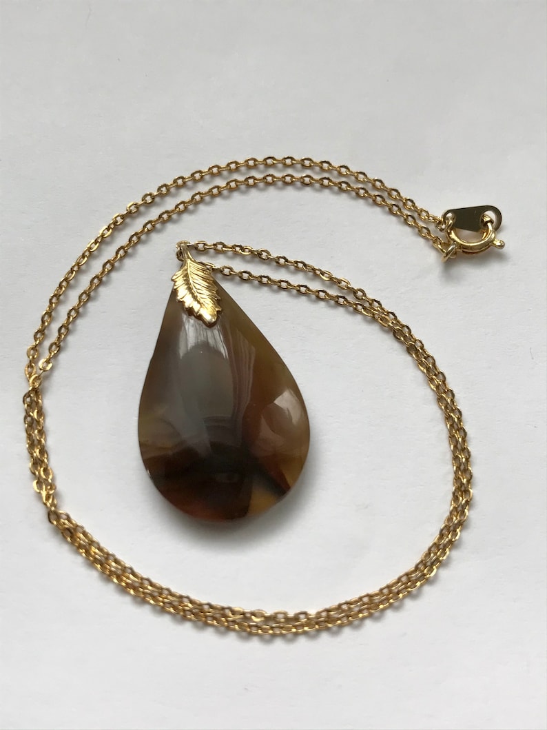 Vintage Agate Drop Pendant Necklace