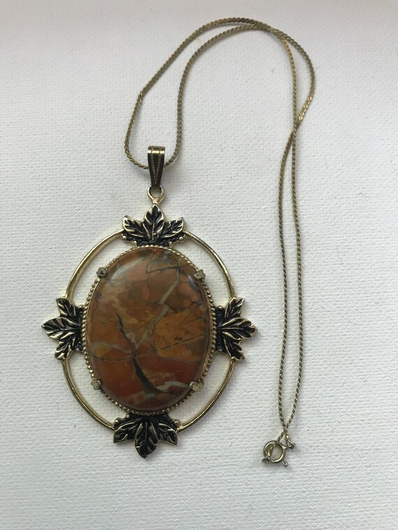 Vintage Brecciated Jasper Pendant Necklace