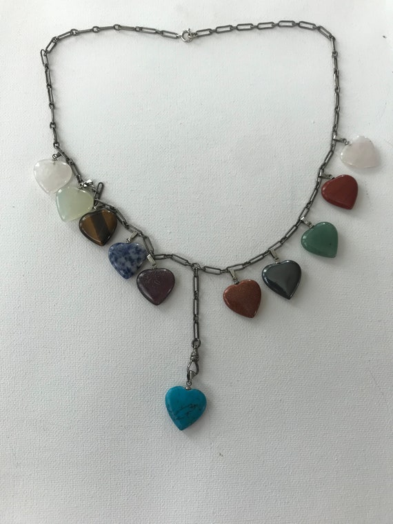 Vintage Multi-Gemstone Heart Drop Necklace