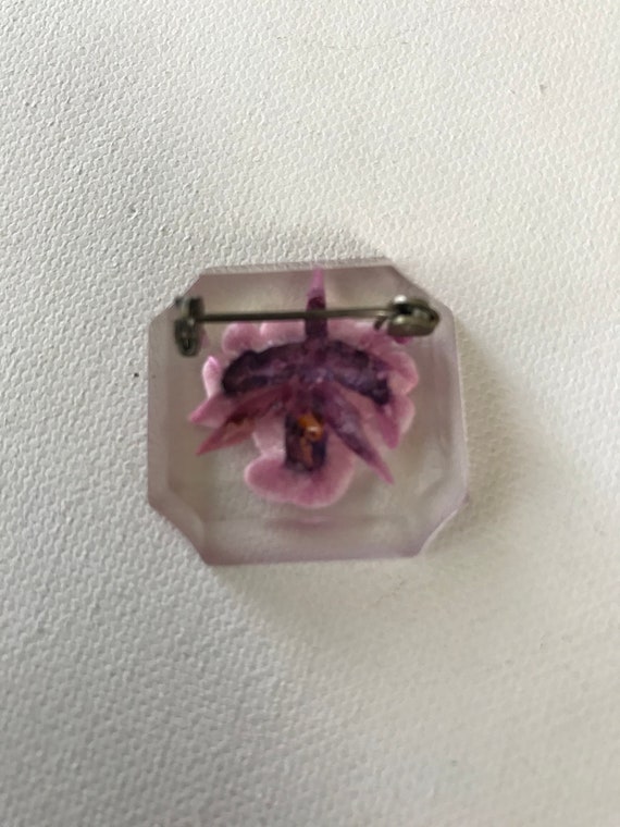 Vintage Handmade Resin Orchid Pin - image 2