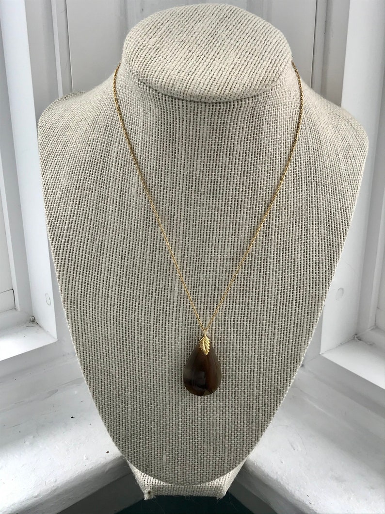 Vintage Agate Drop Pendant Necklace