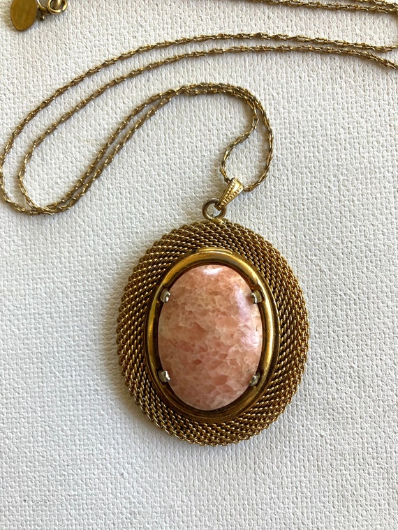 Vintage Avon Cabochon Rhodochrosite Pendant Neckl… - image 4