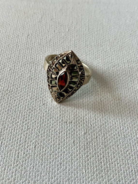 Vintage Silver, Ruby & Marcasite Ring - image 3