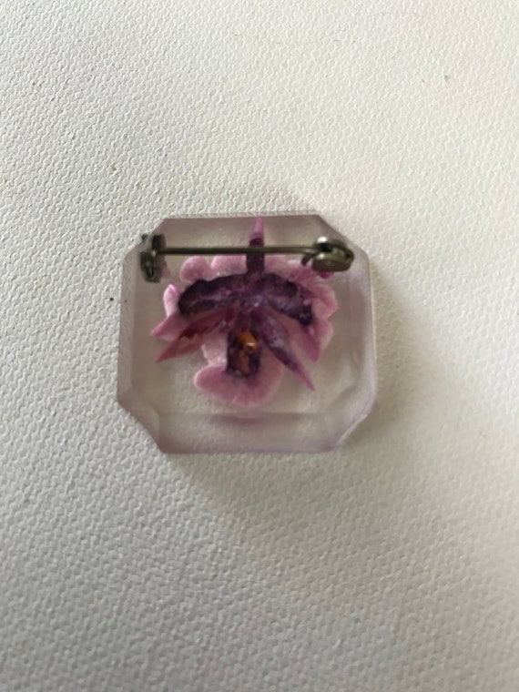 Vintage Handmade Resin Orchid Pin - image 3