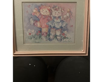 Barbara Mock Ballerina & Fitness Kitty Cats Print Passed Pink Frame HOMCO Home