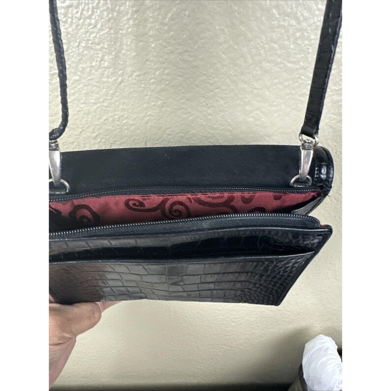 Brighton Central Park Black Crossbody Bag With Organizer Suede Black Trim EUC image 12