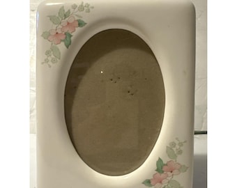 Keramik Bilderrahmen rosa Teerosen einfach oval 5 X 7 Display Cottage Vtg
