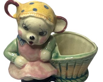 Vintage Keramik Maus Pflanzer Girl Bonnet Anthropomorphic Japan Napco Style 6 x 5