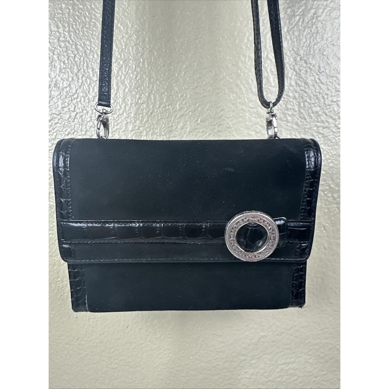 Brighton Central Park Black Crossbody Bag With Organizer Suede Black Trim EUC image 1