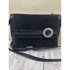 Brighton Central Park Black Crossbody Bag With Organizer Suede Black Trim EUC image 19