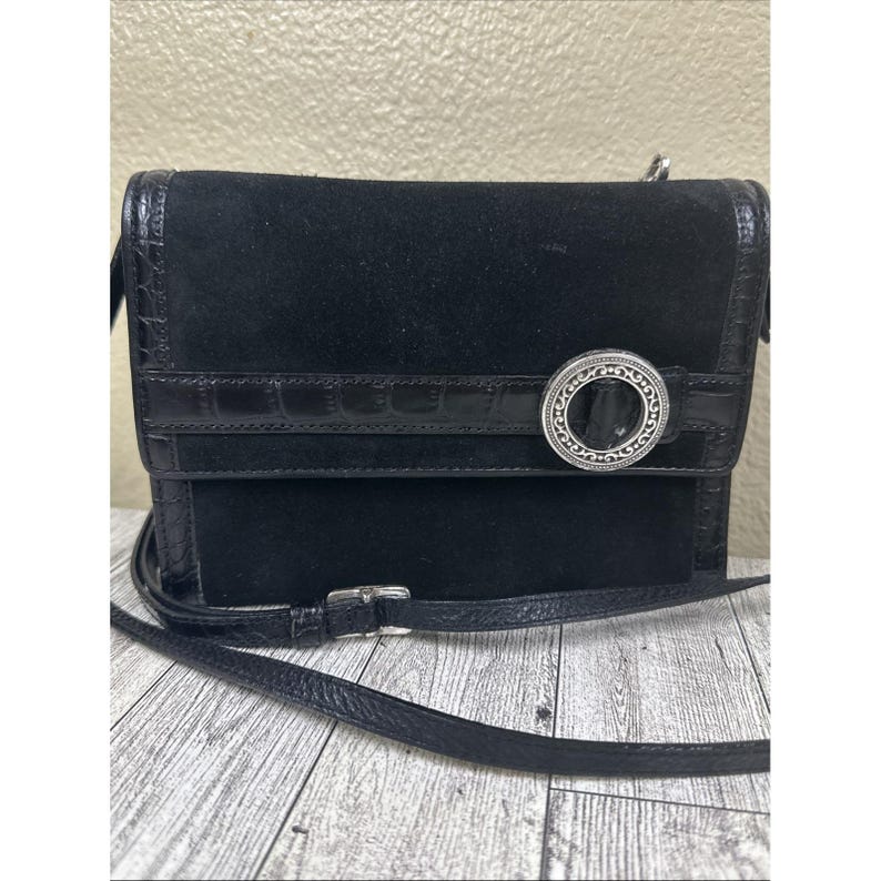 Brighton Central Park Black Crossbody Bag With Organizer Suede Black Trim EUC image 19