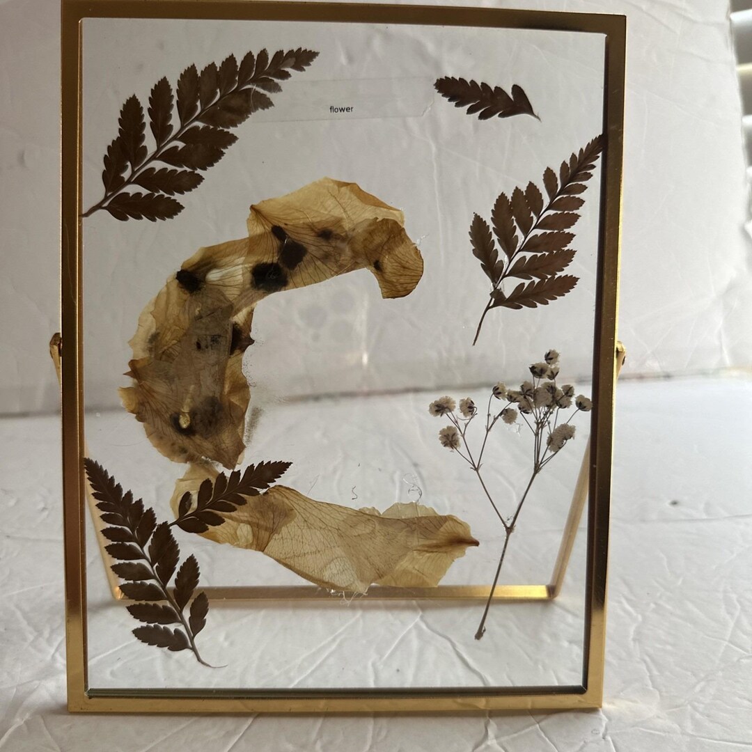 Double Glass Frame Pressed Flowers, Leaf and Artwork,gold Standing ...