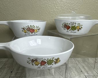 VTG Corning Ware Spice Of Life braadpan/schalen P-82-B, P-83-B en P-81-B met deksel