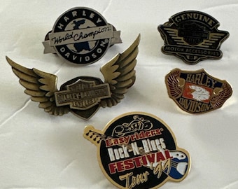 Vintage Lot von 5 Harley Davidson Motorrad Hut Revers Weste Pins Sammlerstück