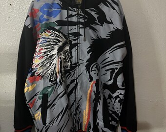 Felpa vintage Exa Unlimited Indian Head, giacca nera, cappotto Y2K Boho Indie