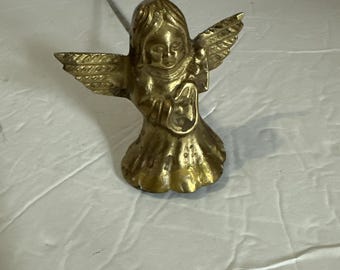 Spegnicandela vintage a forma di angelo in ottone con lungo manico in ottone usato