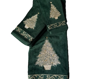 Smaragdgrün Vintage Velvet Touch Goldbaum Detail dekoratives 5-teiliges Handtuchset