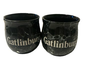 Gatlinburg Steinzeug schwarz marmoriert Topfbauchofenform Kaffeetassen 2