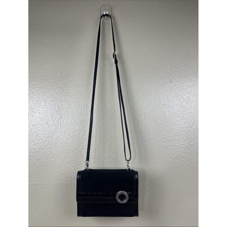 Brighton Central Park Black Crossbody Bag With Organizer Suede Black Trim EUC image 2