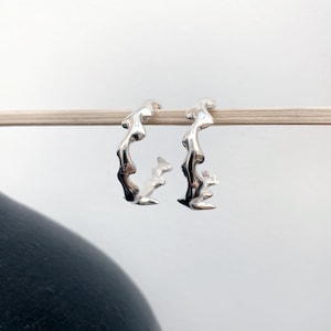 Sterling Silver Melted Wave Hoop Earring image 1