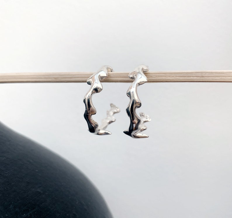 Sterling Silver Melted Wave Hoop Earring image 1