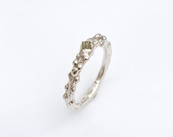 Rough Diamond Ring/Blue Diamond Ring/Raw Diamond Cube/Unique Ring/Silver and Diamond ring/Granulation and Diamond ring
