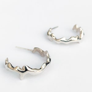 Sterling Silver Melted Wave Hoop Earring image 2