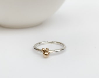 Sterling silver ring with 9ct Gold Balls/ Minimalist ring/Granulation rings/Ball ring/Stacking ring