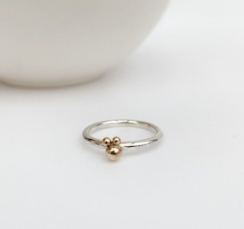 Sterling silver ring with 9ct Gold Balls/ Minimalist ring/Granulation rings/Ball ring/Stacking ring image 1