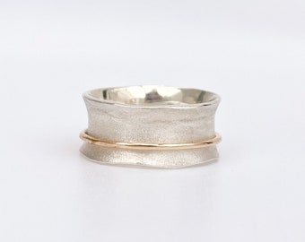 Spinner ring/Meditation ring/Sterling silver and gold ring/ Anxiety ring/Boho jewellery