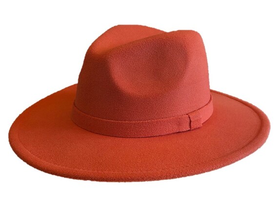 Rust Red Fedora Panama Upturn Wide Brim 