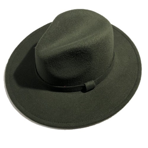 Olive Green Fedora Panama Upturn Wide Brim Cotton Blend Felt Etsy