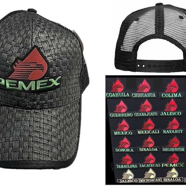 Mexico States Custom Pemex Style Black Straw Cap Trucker Mesh Snapback