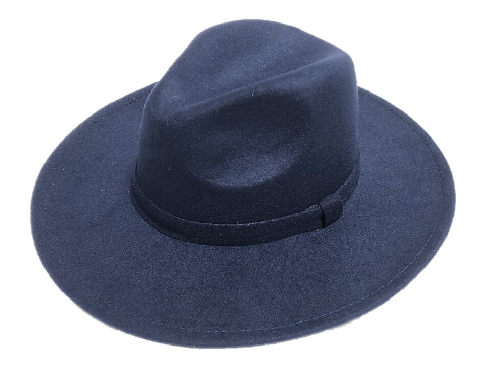 Navy Blue Fedora Panama Upturn Wide Brim Cotton Blend Felt Hat Etsy