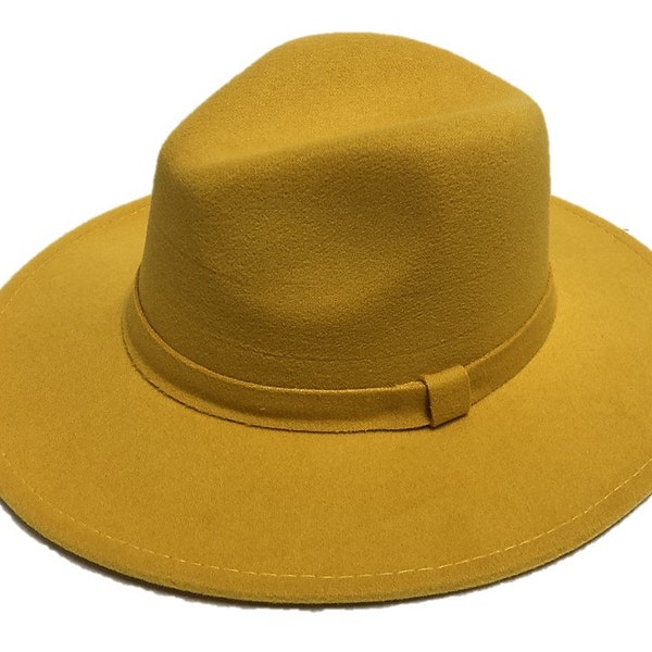 Yellow Mustard Fedora Panama Upturn Wide Brim Cotton Blend Felt Women & Men Hat