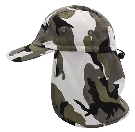 Baseball Cap Camping Boonie Fishing Ear Flap Sun Neck Cover Visor Camo Army  Hat