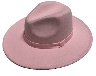 Pink Fedora Panama Upturn Wide Brim Cotton Blend Felt Hat